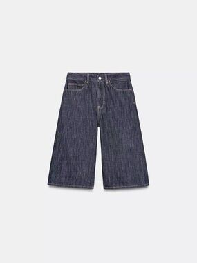 Wide Leg Mid Rise Denim Jorts in Dark Indigo